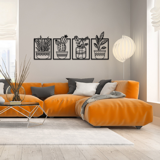 Vuslo 4-Piece Metal Cactus Wall Art – Desert-Inspired Home Decor