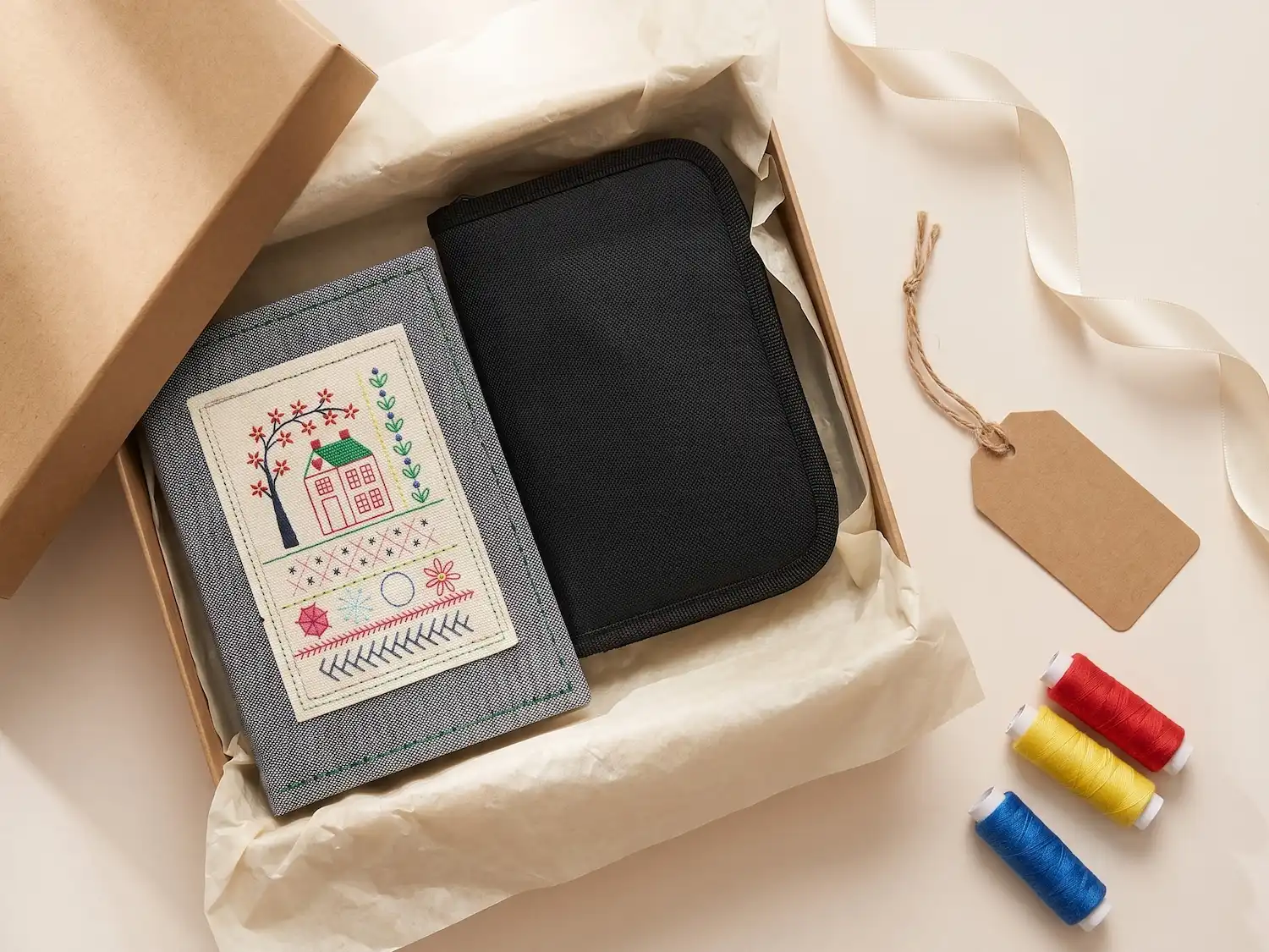 Embroidery product wrapped elegantly as a gift